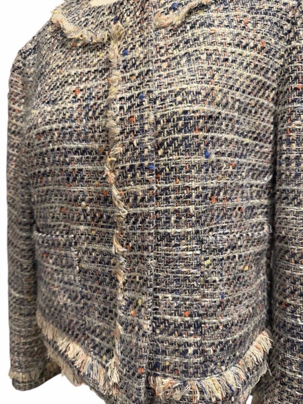J. Crew Tweed Lady Jacket Multicolor Zip Up Pockets Fringe Fully Lined Size 10 - Picture 4 of 9